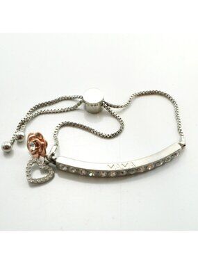 IBB CN Mama Clear Rhinestone Silver-Tone Sliding Bracelet Heart Rose Charms